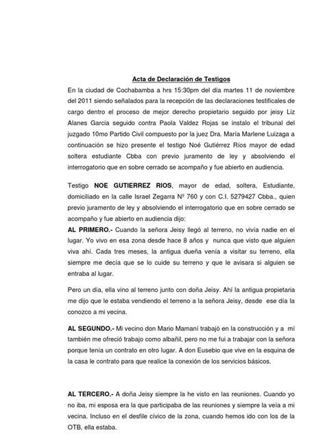 Acta De Declaración De Testigos Oscar