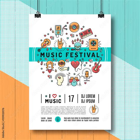 Vettoriale Stock Music Festival Poster Template A4 Size Music