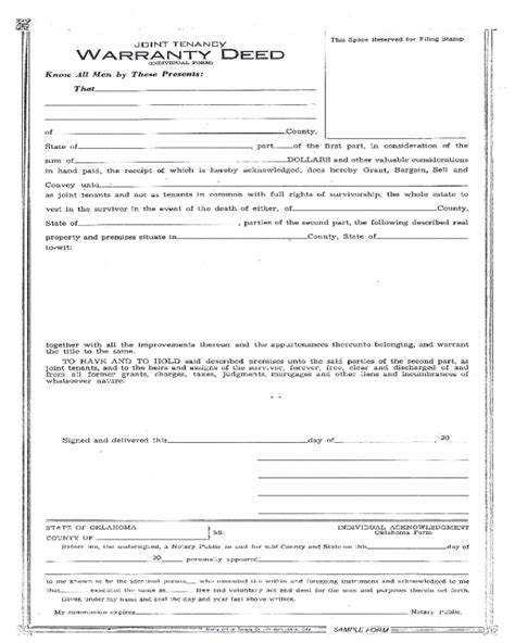 Joint Tenancy Warranty Deed Oklahoma Edit Fill Sign