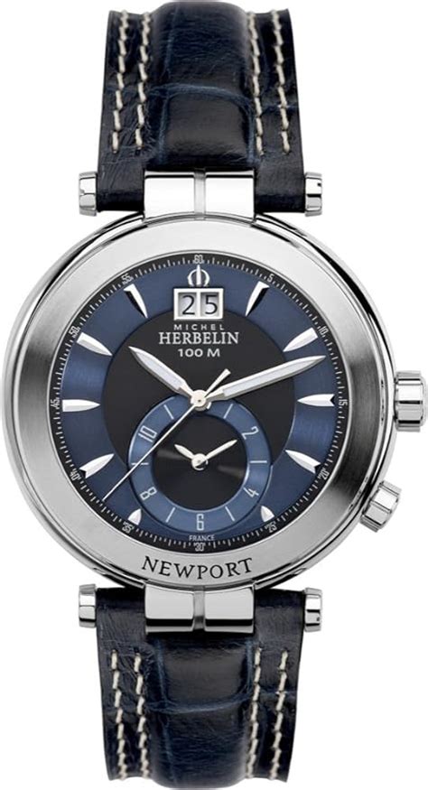 michel herbelin newport yacht club dual time men s quartz watch with blue dial analogue display