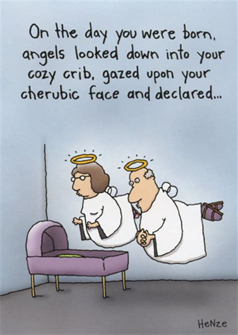 Send the gift of funny this year & it won't end up in the trash! Angels at Crib Funny / Humorous Birthday Card by Oatmeal Studios