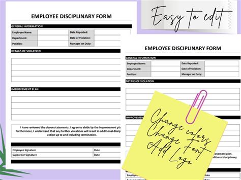 Employee Disciplinary Write Up Warning Notice Template Human Etsy