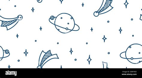 Space Doodle With Planets Moon Stars And Comets Outer Space Seamless