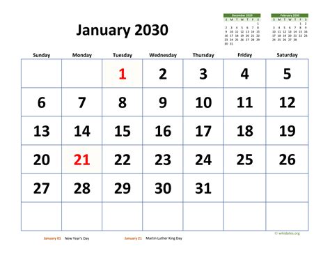 January 2030 Calendar With Extra Large Dates