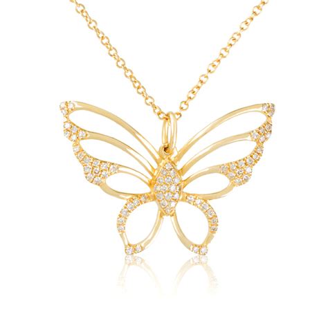 14K Gold And Diamond Butterfly Pendant Necklace Walmart Com