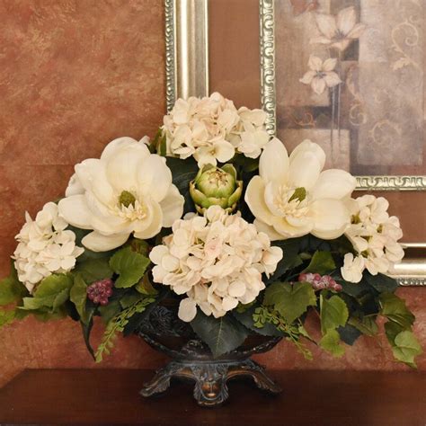 astoria grand silk magnolia and hydrangea centerpiece in vase wayfair magnolia centerpiece
