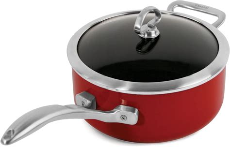 Chantal Copper Fusion 3 Quart Sauce Pan With Glass Lid Chili Red