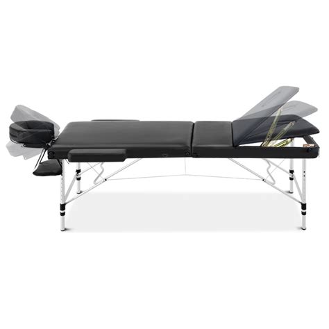3 Fold Portable Aluminium Massage Table Black Zenses