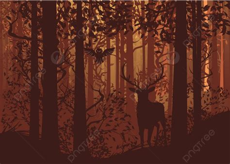 Autumn Forest Landscape And Deer Background Trunk Grass Vector
