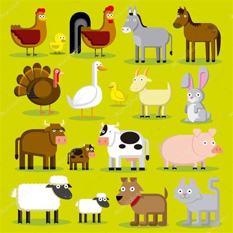 Set Of Different Cartoon Farm Animals Isolated — Stock Vector