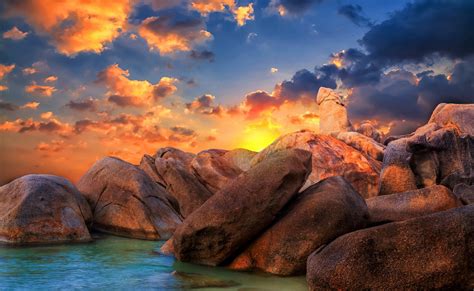 3840x2160 Resolution Brown Seashore Rock Formation Landscape Sunset