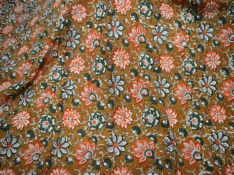 Brown Floral Indian Hand Block Print Soft Cotton Fabric Sold Etsy