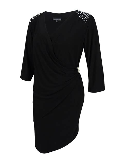 Randm Richards Womens 1418 Black Embellished Pleated Faux Wrap Dress 8 B