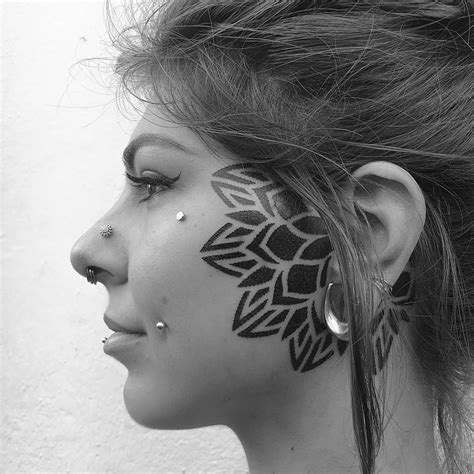 Heavy Blackwork Mandala Flower On Face By Corey Divine Face Tattoos