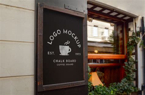 Download Logo mockup on chalk board on the coffee shop entrance ...