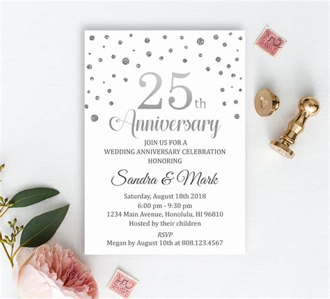 25th Wedding Anniversary Invitation Silver Anniversary Etsy