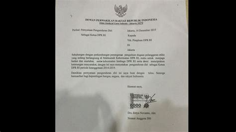 Contoh surat pengunduran diri ketua pemuda. Isi Surat Pengunduran Diri Setya Novanto