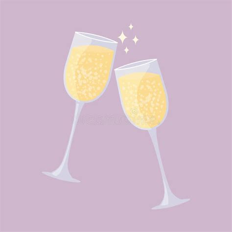 Two Glasses Of Champagne Clink Sparkling Wine Isolated Romantic Date Or Holiday Celebration