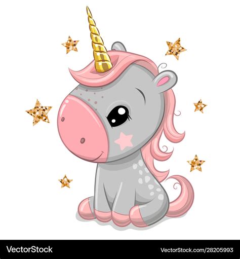 Cartoon Unicorn With Gold Horn Isolated Royalty Free Vector