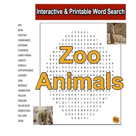 Zoo Animals Word Search Puzzle Zoo Animals Word Searc