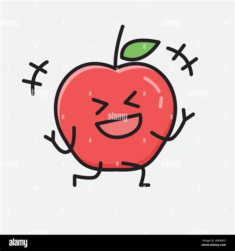 An Illustration Of Cute Apple Fruit Mascot Vector Character In Flat