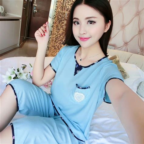 New Arrival Summer Women Short Sleeve Sleepwear Cotton Nightgown Set Two Pieces Loose Flower Out