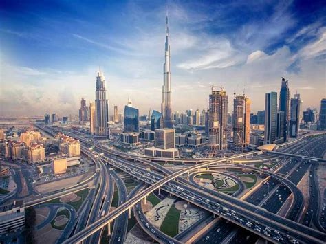 Dubai Skyline With Beautiful City Close To Its Busiest Highway On Traffic
