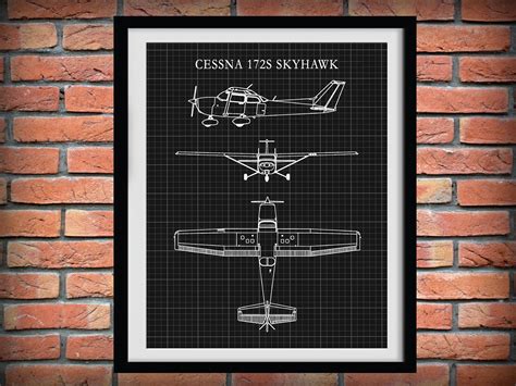 Cessna 172 Skyhawk Drawing Airplane Art Print Poster Aviation Art