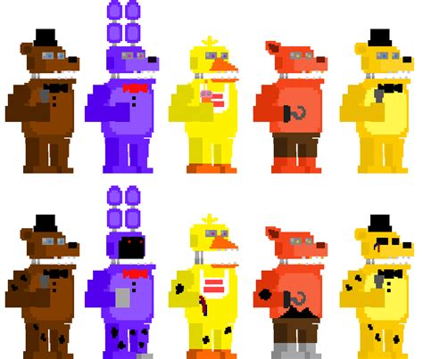Fnaf 2 Unwithered Withered Animatronic Sprites By Dahooplerzman On