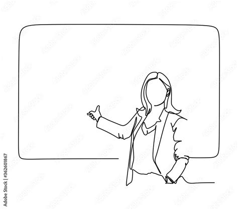 Continuous One Line Drawing Of A Young Woman Teacher Giving A Lesson In