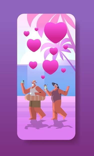 Premium Vector Senior Couple In Love Relaxing On Beach Old Man Woman Lovers Having Fun Active