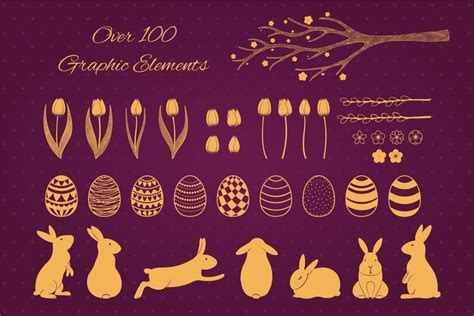 An Easter Egg Hunt With The Silhouettes Of Rabbits Eggs And Flowers On