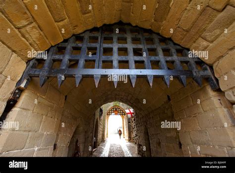 The Two Portcullis In The Gatehouse At Warwick Castle In The Uk Stock