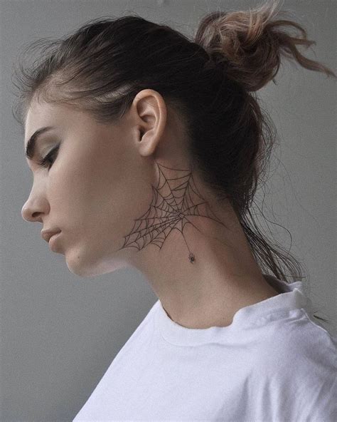 Spiderweb Earneck Tatt In 2020 Neck Tattoos Women Web Tattoo Side