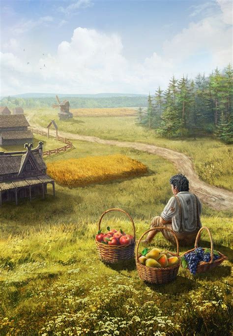 Medieval Farm Oleg Yolchiev Fantasy Landscape Fantasy Places