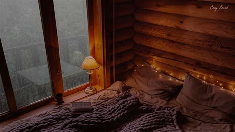 Rain On Window With Thunder Sounds Cozy Cabin Bedroom With Heavy Rain