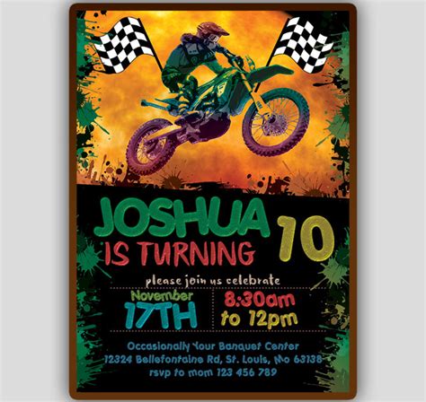 A Birthday Party Poster With A Dirt Bike Rider