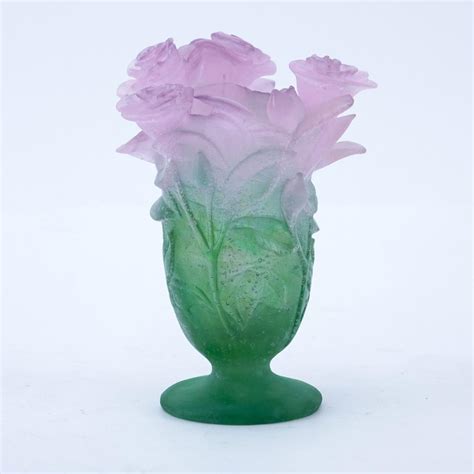 View bbs that you visit frequently at a glance. Daum France Pink & Green Pate De Verre Flower Vase. Signed.