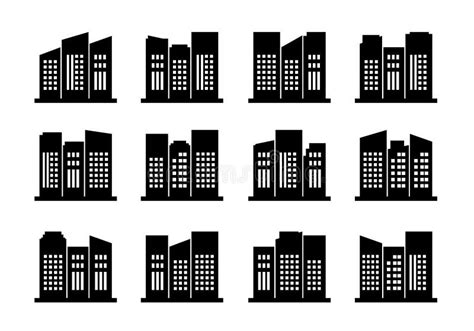 Company Icons Set On White Background Black Building Vector Collection