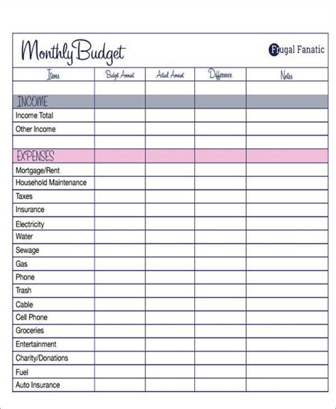 Home Budget Printable Forms Printable Forms Free Online
