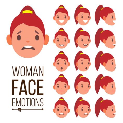 woman emotions vector handsome face female cute joy laughter sorrow girl avatar