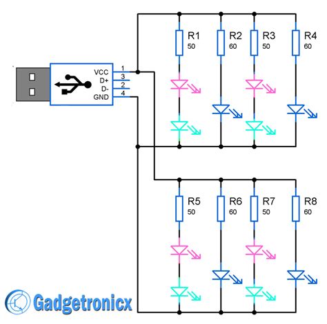 The following figure shows the complete led strobe light circuit diagram with chasing effect enhanced with a synchronized flashing effect. USB powered desktop decoration LED lights - Electronics ...