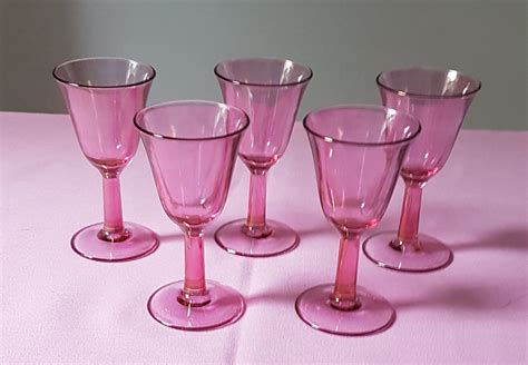 Vintage Pink Appertif Glass Shot Glasses Footed Shot Glasses Made In France Set Of 5
