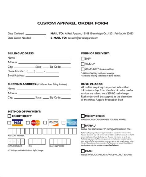 12 Apparel Order Forms Free Sample Example Format Download