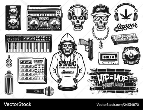 Rap And Hip Hop Music Attributes Objects Vector Image