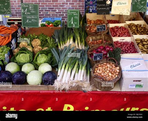 French Market Stall Selling Vegetables Northern France Hesdin Stock