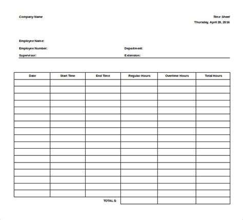 Printable Weekly Timesheet Template Word