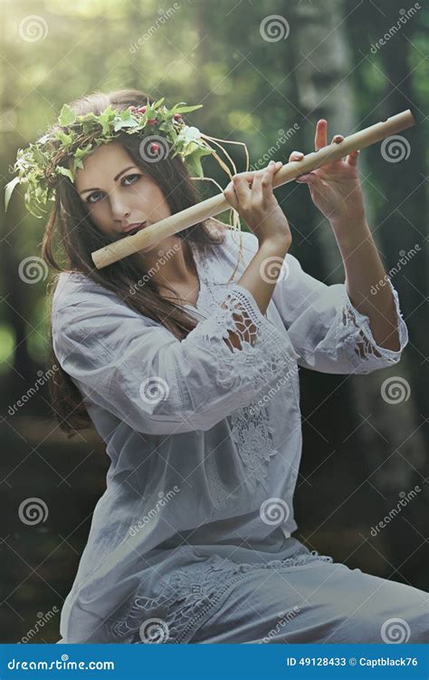 Dark Forest Nymph With A Flute Stock Image Image Of Play Dream 49128433