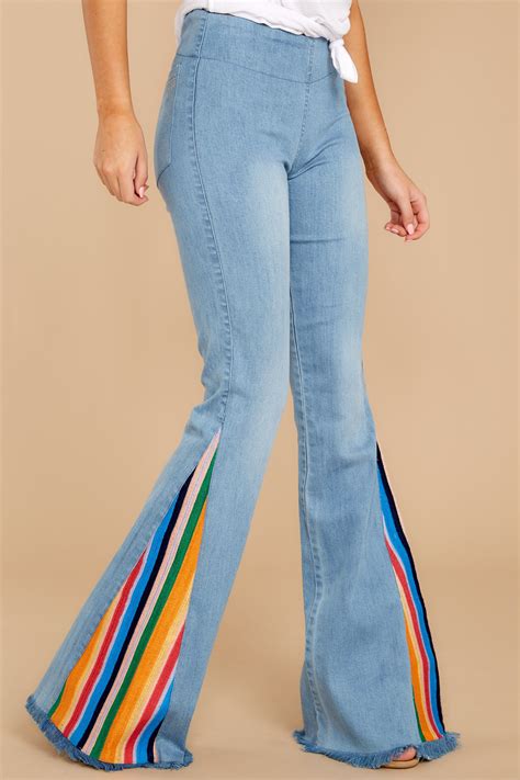 60s 70s Pants Jeans Hippie Bell Bottoms Jumpsuits Judith March Retro Rainbows Light Wash