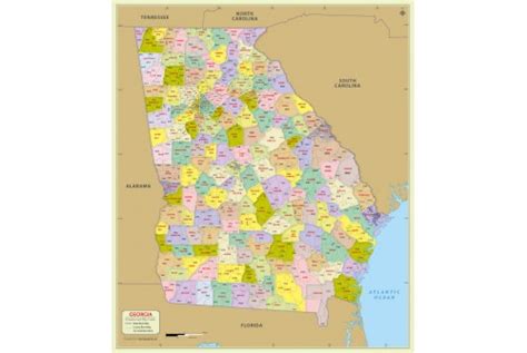 Buy Printed Georgia Zip Code With Counties Map